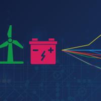 Electric generation symbols next to a graph of changing costs by generation source.