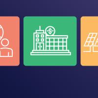Series of icons representing different entities involved in prepay transactions, including electric utility, generator, bank, and issuer