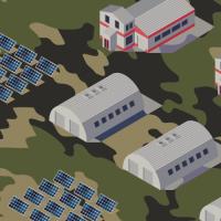 series of buildings on top of military fatigue pattern