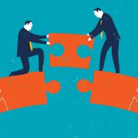 illustration of business people connecting a puzzle