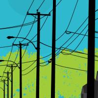 distribution poles and a bright color background