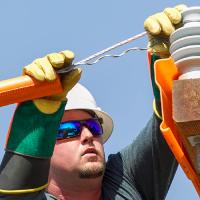 Lineman working on a distribution line