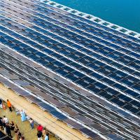 DEMEC's newly installed floating solar installation located on a pond in Middletown, DE