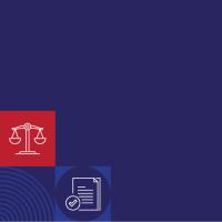 icons representing government and governance on a red and blue checkerboard background