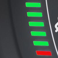 dashboard display on electric car indicating battery level