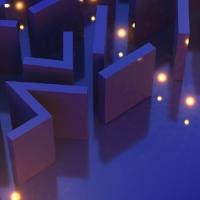 points of light navigating a dark blue maze