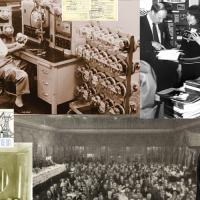 collage of historical photos of people in public power and with electrical infrastructure