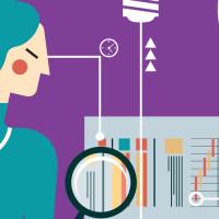 illustration of woman examining data