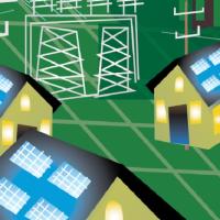 illustration of houses with solar panels and electric infrastructure