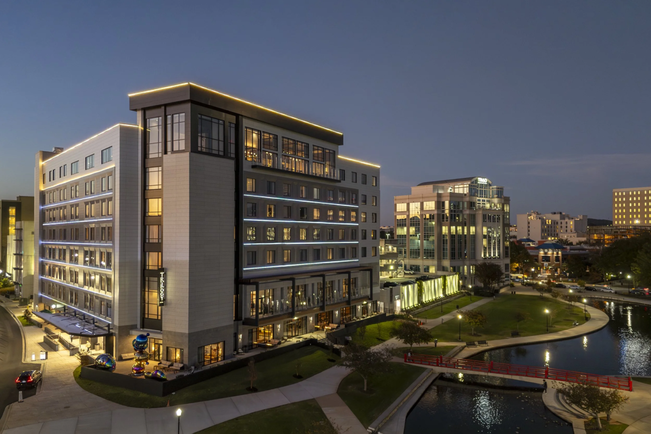 Trilogy Hotel Huntsville night exterior