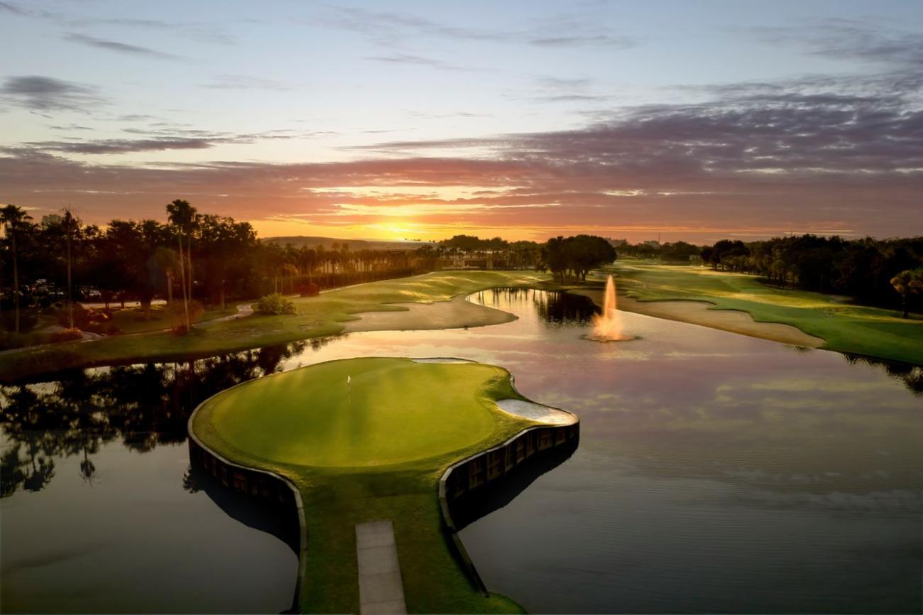 Orlando World Center Marriott golf course at sunset