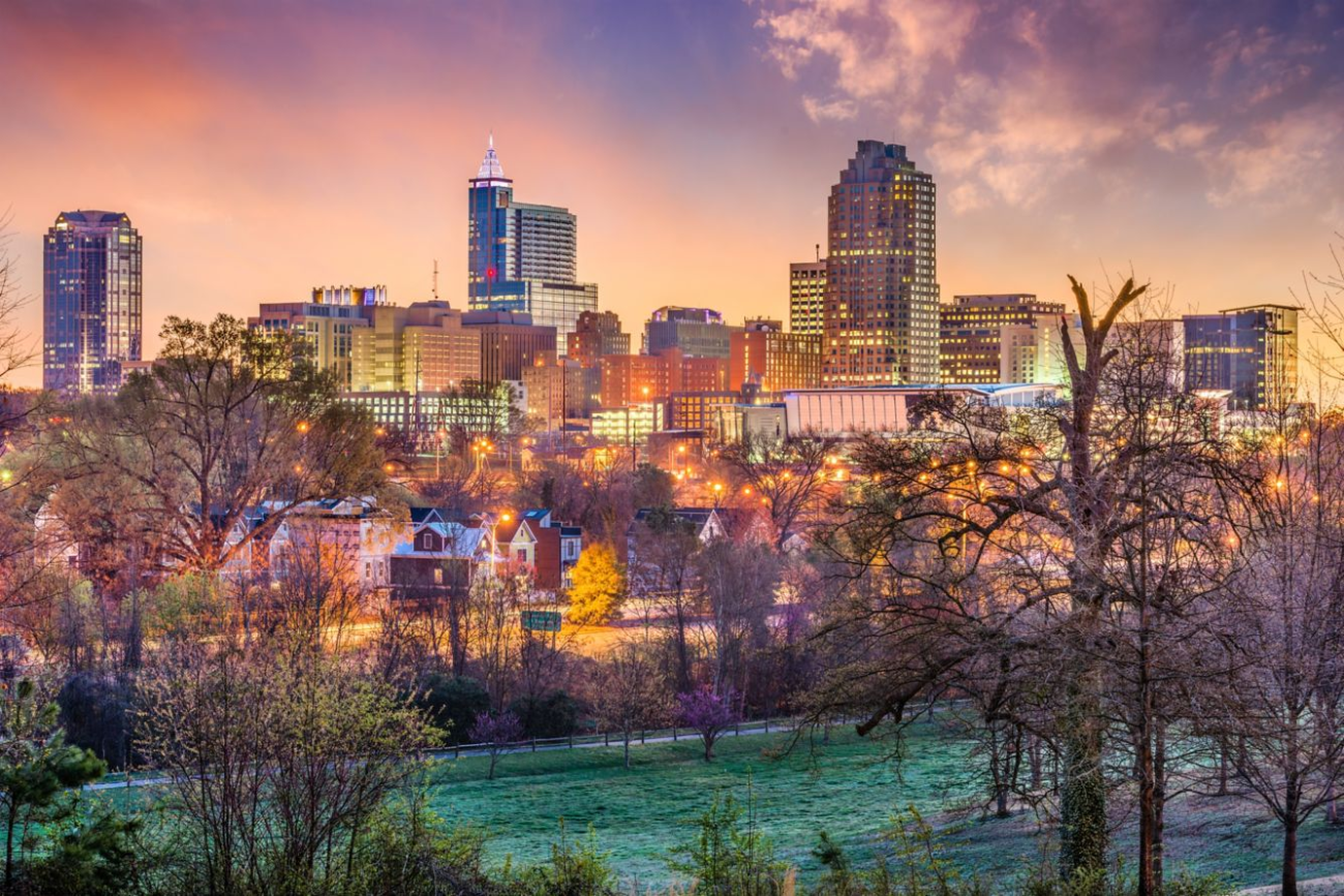 Raleigh skyline at sunrise