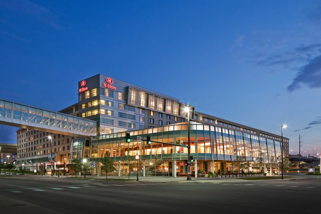 Hilton Omaha exterior at night