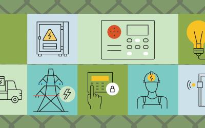 Collage of icons related to grid security