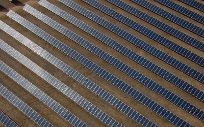 Aerial view of solar array near Loveland, CO