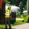 Lineworker with Traverse City Light and Power in Michigan setting a new utility pole
