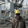 Crew member observing the Platte River severance substation