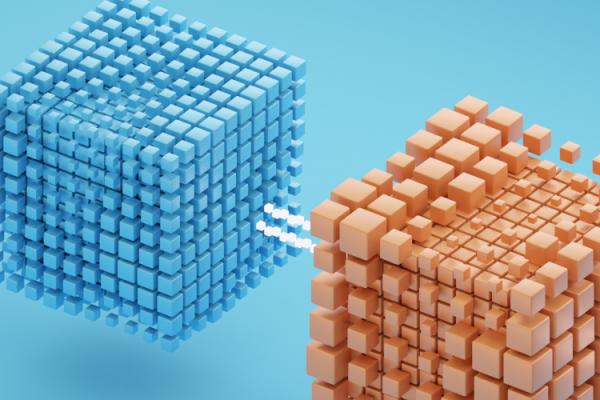 Series of cubes linked together formed by smaller cubes