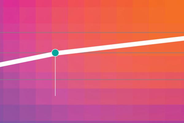 Simple line graph over a grid gradient background that moves from purple to orange