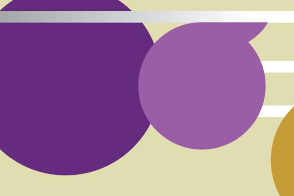 Purple and yellow circles over beige background with gray lines