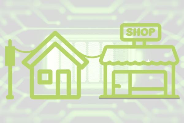 icon of house and small buisness over battery graphic