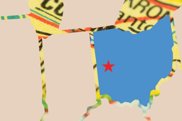 Map showing relative location of Yellow Springs, Ohio