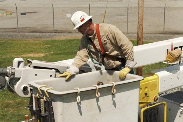 Electric Cities of Georgia worker in a bucket truck