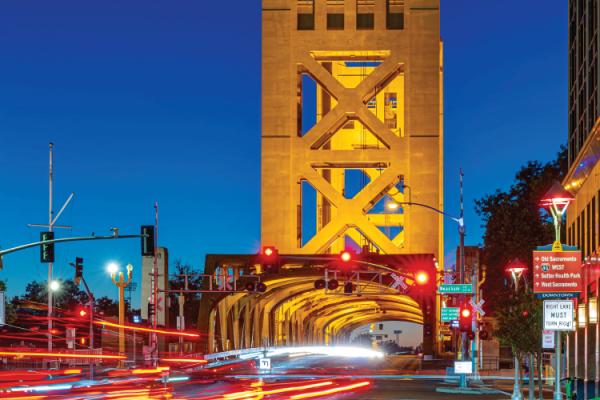 view of Sacramento tower bridge at night