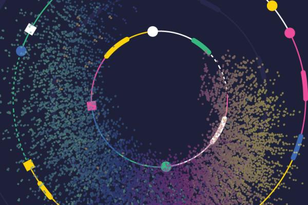 colorful circular pattern with dots, evoking an atom