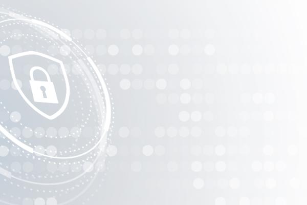 light gray outline of a shield with a padlock icon on a patterned backdrop