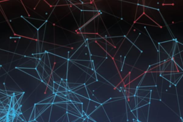 Visual representation of a system network with interconnected nodes in red and blue