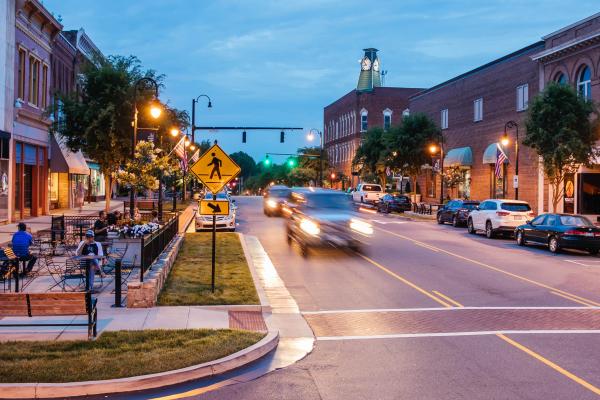 Downtown Statesville, NC, in the early evening. Photo courtesy Geoff Wood