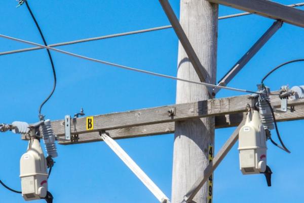 Power line with transformers.