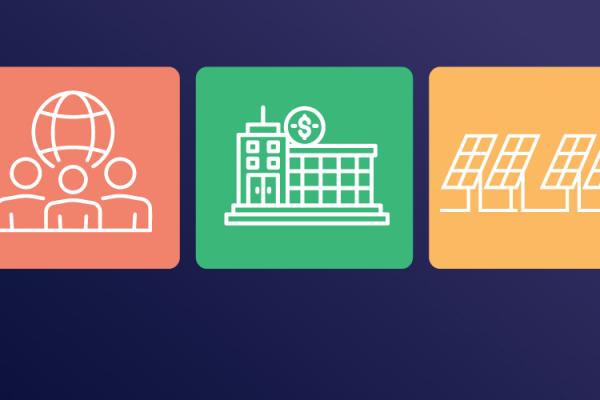 Series of icons representing different entities involved in prepay transactions, including electric utility, generator, bank, and issuer
