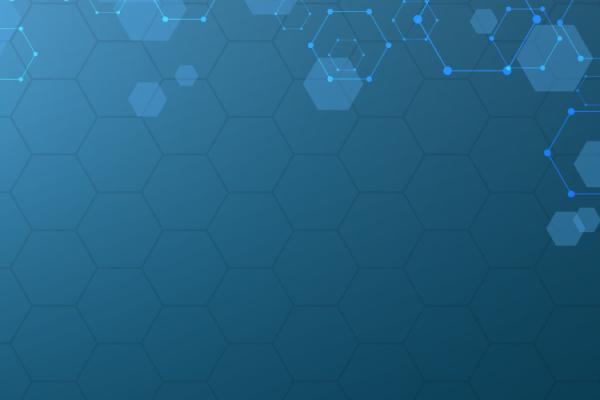 Graphical background showing overlapping hexagonal nodes