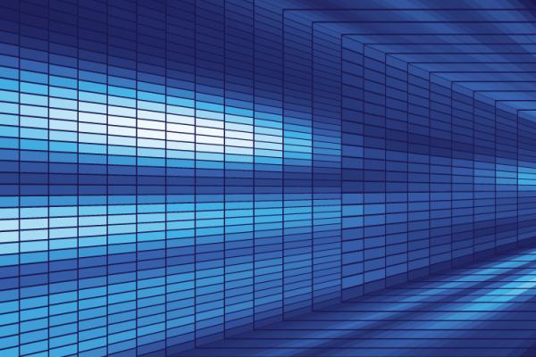 Image of a digital hallway lighted by a blue-white gradient
