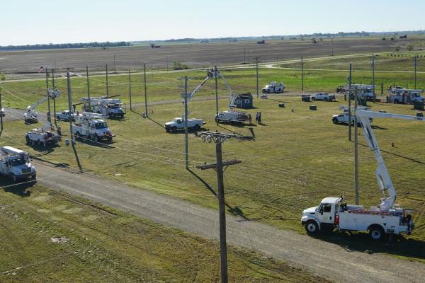 Aerial view of overhead line training at Kansas Municipal Utilities