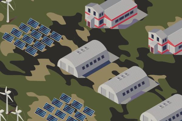 series of buildings on top of military fatigue pattern