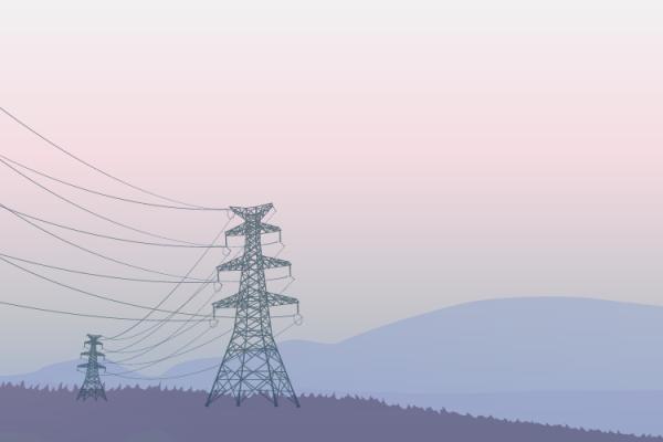 Transmission lines with mountains in the background