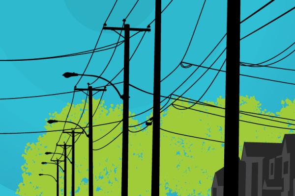 distribution poles and a bright color background