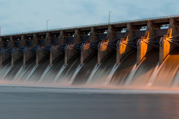 hydroelectric dam at dusk
