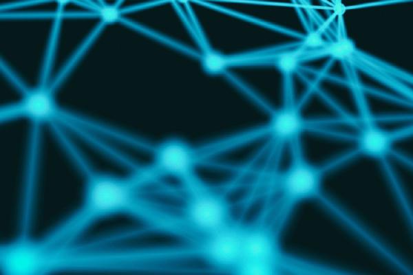 blue lights displaying a hub and spoke network pattern