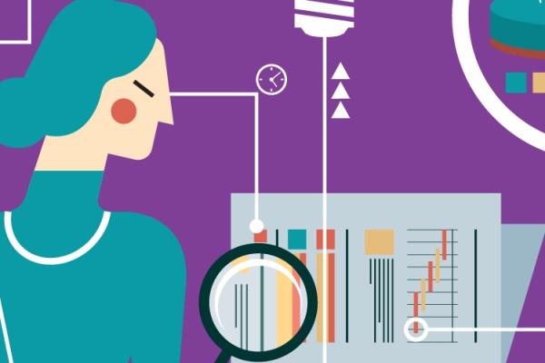 illustration of woman examining data