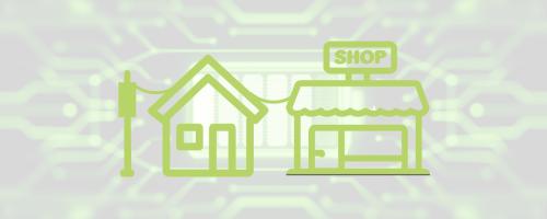 icon of house and small buisness over battery graphic
