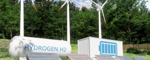 hydrogen storage with wind turbines and solar panels