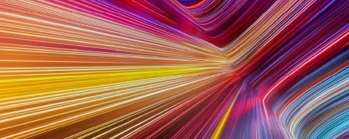 Multicolored lines bending toward the front of the frame 