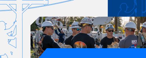 Line drawing of lineworker on utility pole