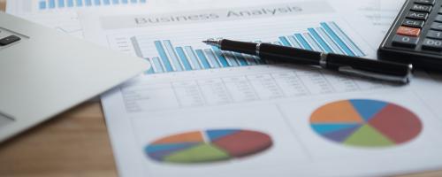 Spreadsheet on desk with pen