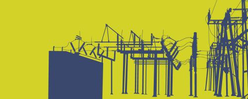 blue substation silhouette on bright green background