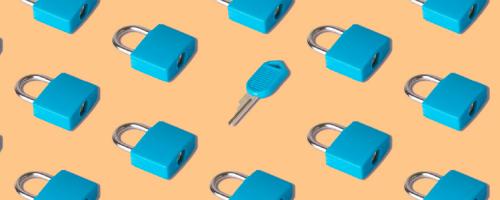 teal padlocks and a key